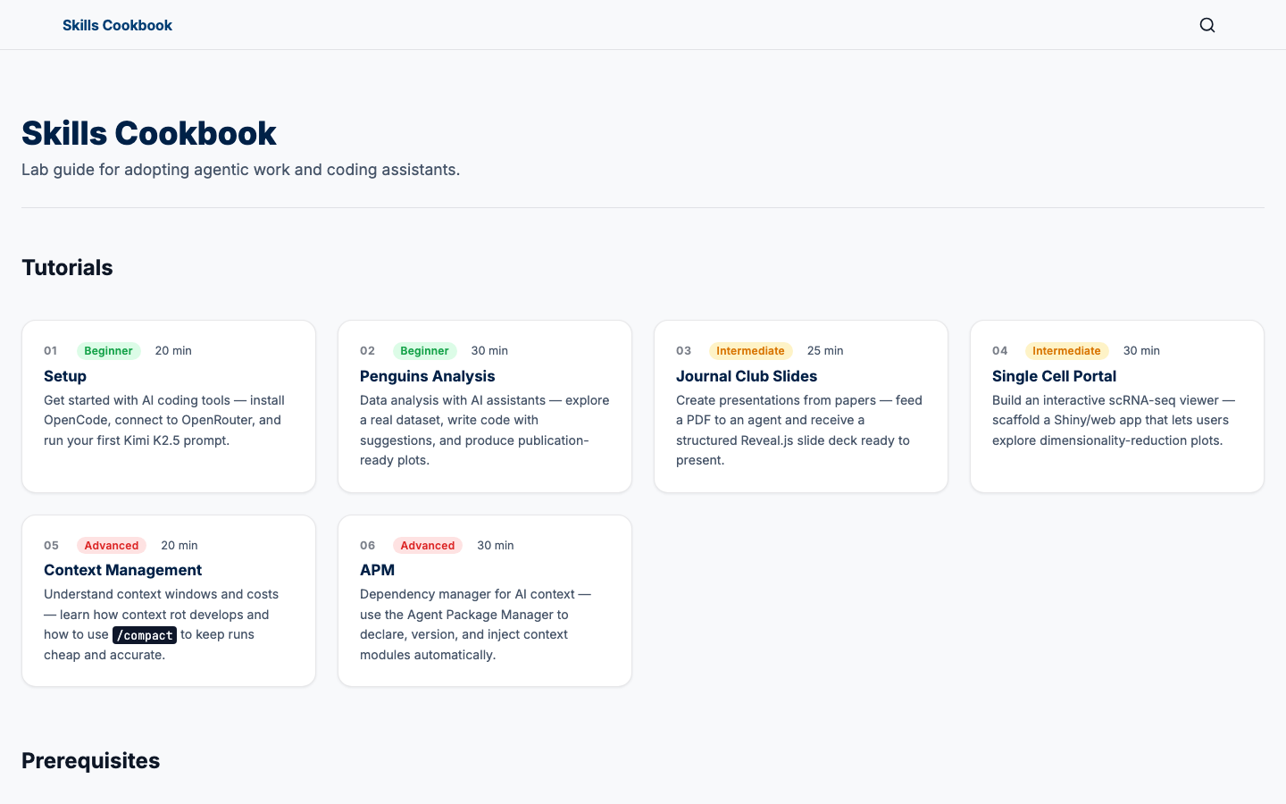 Preview of the Agentic AI in Life Sciences tutorial website
